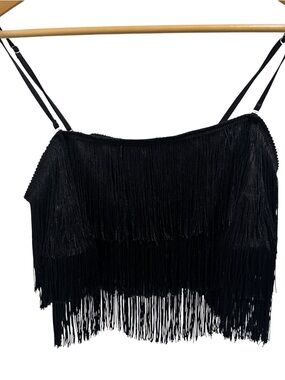 Free People Intimately Black Fringe Crop Cami Tank Top Size Large Boho Festival